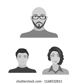 Avatar and face monochrome icons in set collection for design. A person s appearance vector symbol stock web illustration.