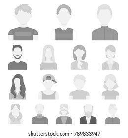 Avatar and face monochrome icons in set collection for design. A person's appearance vector symbol stock web illustration.