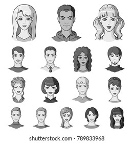 Avatar and face monochrome icons in set collection for design. A person's appearance vector symbol stock web illustration.