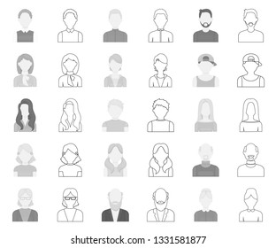 Avatar and face monochrome,outline icons in set collection for design. A person's appearance vector symbol stock web illustration.