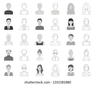 Avatar and face monochrome,outline icons in set collection for design. A person's appearance vector symbol stock web illustration.