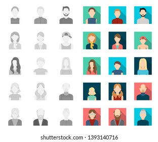 Avatar and face mono,flat icons in set collection for design. A person's appearance vector symbol stock web illustration.