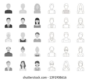 Avatar and face mono,outline icons in set collection for design. A person's appearance vector symbol stock web illustration.
