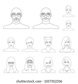 Avatar and face outline icons in set collection for design. A person appearance vector symbol stock web illustration.