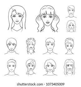 Avatar and face outline icons in set collection for design. A person appearance vector symbol stock web illustration.