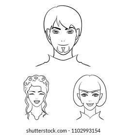 Avatar and face outline icons in set collection for design. A person appearance vector symbol stock web illustration.