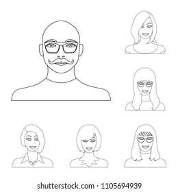 Avatar and face outline icons in set collection for design. A person appearance vector symbol stock web illustration.