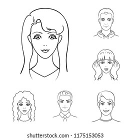 Avatar and face outline icons in set collection for design. A person s appearance vector symbol stock web illustration.
