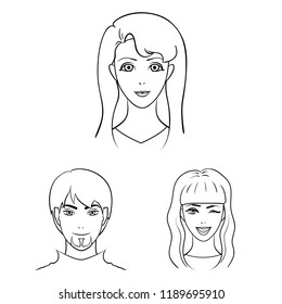 Avatar and face outline icons in set collection for design. A person s appearance vector symbol stock web illustration.