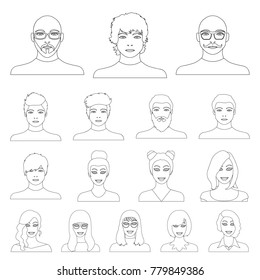 Avatar and face outline icons in set collection for design. A person's appearance vector symbol stock web illustration.