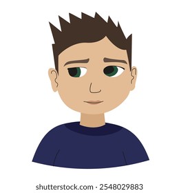 avatar of a fair-skinned boy with tousled hair, portrait, vector illustration