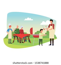 avatar family and little boy enjoying a picnic time outdoor over white background, colorful design , vector illustration