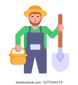 Avatar of a farmer with rake in flat icon