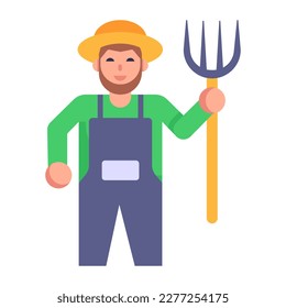 Avatar eines Landwirts mit Rake auf flachem Symbol