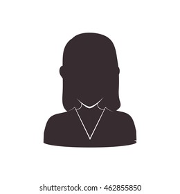 Avatar female concept represented by woman head and torso silhouette icon. Isolated and flat illustration