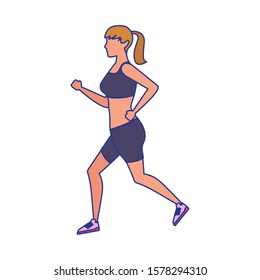 avatar fitness woman running icon over white background, vector illustration