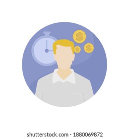 Avatar flat design of man employee, businessman time and money vector concept