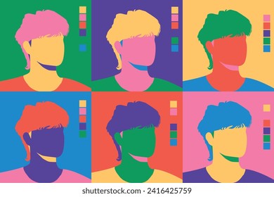avatar flat design mullet male retro color
