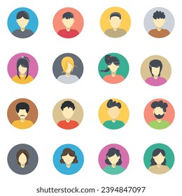 Avatar flaches Symbol setzt Menschen Zeichen. Menschlich in modernem, flachem Design. Business, Social, Management, Internet, mobile Apps, Avatar auf weißem Hintergrund. Vektorgrafik EPS10