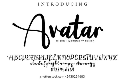 Avatar Font Pincel elegante pintado en mayúsculas letras vectoriales, alfabeto, tipo de letra