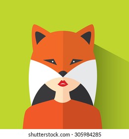 Avatar Fox. A girl dressed as a Fox avatar. Animal avatar. Flat design. Vector illustration