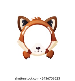 Avatar frame red panda with paws cartoon vector. Achievement round empty template frame in shape of cat, cute animal muzzle mask for ui game interface. Award border, circle decoration rank reward