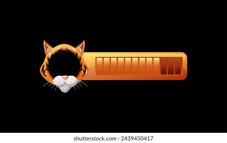 Avatar frame tiger muzzle with progress bar cartoon vector illustration. Achievement round empty template border in shape of cute wild animal mask. Scores level or resource game ui menu