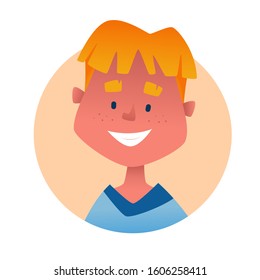 Avatar with a freckle boy. Vector illustration of a happy teenager.
