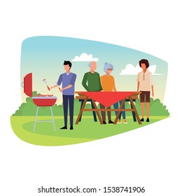 avatar friends and family at a bbq and picnic over white background, colorful design , vector illustration