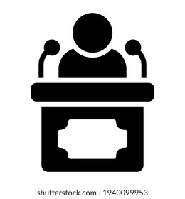 Avatar frente a la tribuna, icono del habla