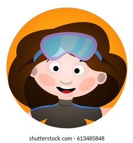 Avatar is a fun diver. Cartoon portrait of a woman in a mask for scuba diving.