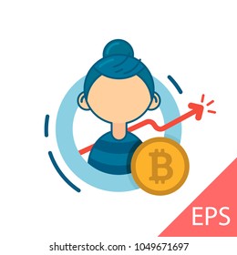 Avatar. Girl. Analytics Bitcoin. Vector modern line design illustration icon