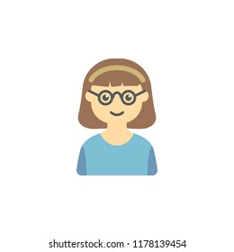 avatar of girl with glasses colored icon. Element of children icon for mobile concept and web apps. Colored avatar of  girl with glasses can be used for web and mobile