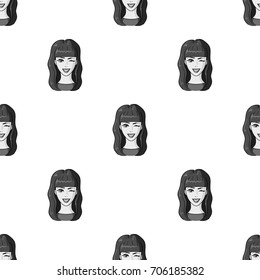 Avatar girl with long dark hair.Avatar and face single icon in monochrome style vector symbol stock illustration.