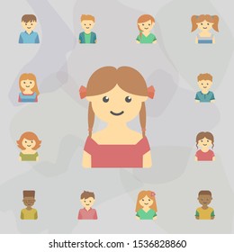 avatar of girl with pigtails colored icon. Universal set of kids avatars for website design and development, app development