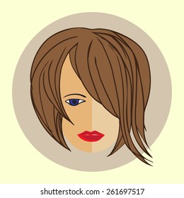 Avatar girl with trendy modern hairstyle, flat design. Vector illustration