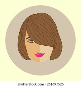 Avatar girl with trendy modern hairstyle, flat design. Vector illustration