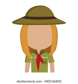 avatar girl wearing green clothes and hat with brown loop and red scarf over isolated background,vector illustration