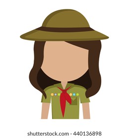 avatar girl wearing green clothes and hat with brown loop and red scarf over isolated background,vector illustration