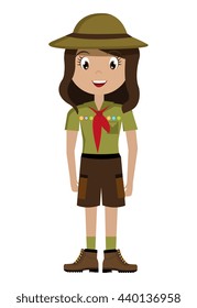 avatar girl wearing green clothes and hat with brown loop and red scarf over isolated background,vector illustration