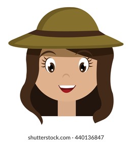 avatar girl wearing green hat with brown loop over isolated background,vector illustration