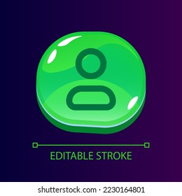 Avatar glossy ui button with linear icon. Personal account. Online profile creation. Isolated user interface element for web, mobile, video game design. Editable stroke. Arial font used
