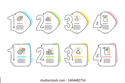 Avatar, Graph chart and Cogwheel icons simple set. Technical documentation sign. User profile, Growth report, Engineering tool. Manual. Business set. Infographic timeline. Line avatar icon. Vector