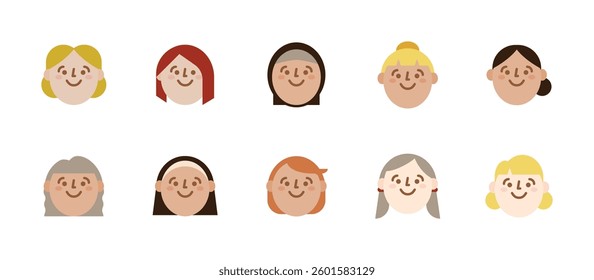 avatar happy people face icons. flat color style icon set