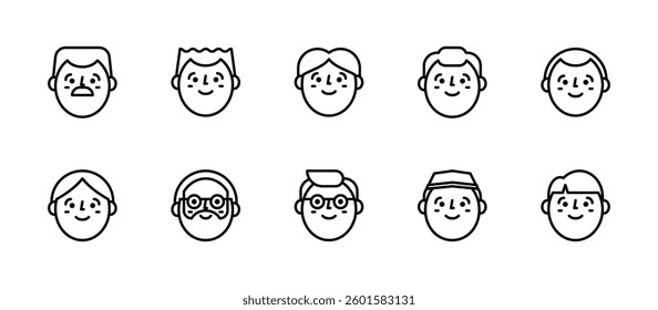 avatar happy people face icons. outline minimal style icon set