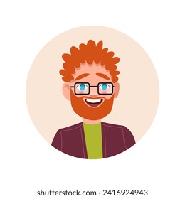 Avatar of happy person in cartoon design. This design of the man's avatar adds character and charm, making it a memorable and engaging choice for personal profiles. Vector illustration.