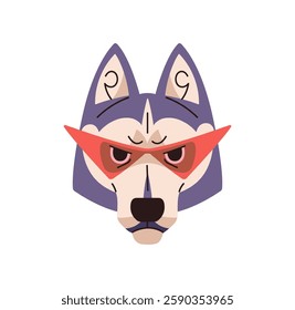 Avatar of happy Siberian husky in trendy sunglasses. Portrait of stylish dog in fashion geometric shape glasses for techno rave. Cute puppy in eyeglasses. Flat isolated vector illustration on white