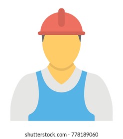 
A person’s avatar with a hat that usually is symbolic of engineering, flat vector icon of an engineer
