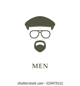 Avatar head man on ivy cap, glasses and goatee. Vector illustrator.