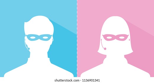 avatar head profile silhouette with shadow call center thief mask male and female picture